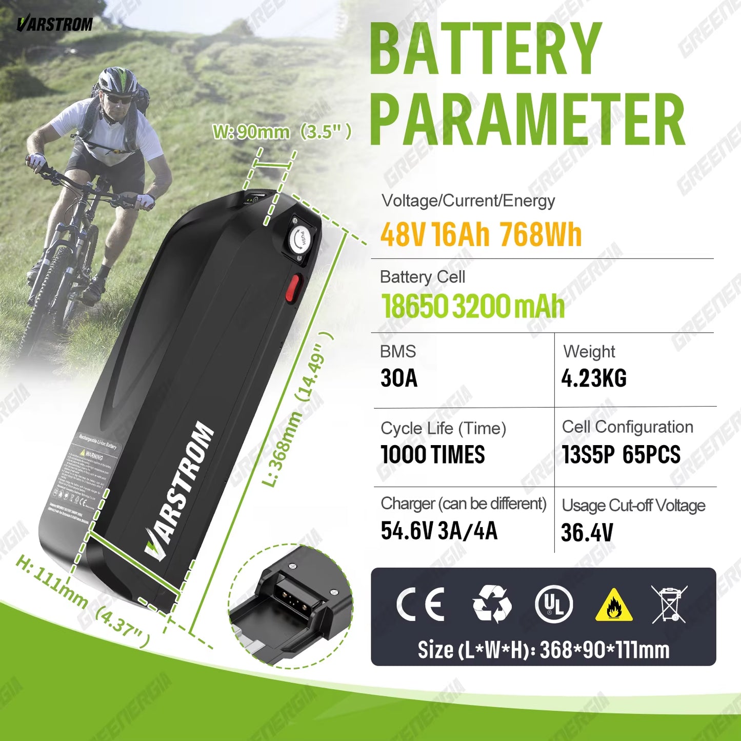 Ebike Battery 36V 48V 52V Hailong 30A BMS Electric Bicycle Downtube Lithium Battery Pack for 1500W 1000W 750W 500W 250W Motor