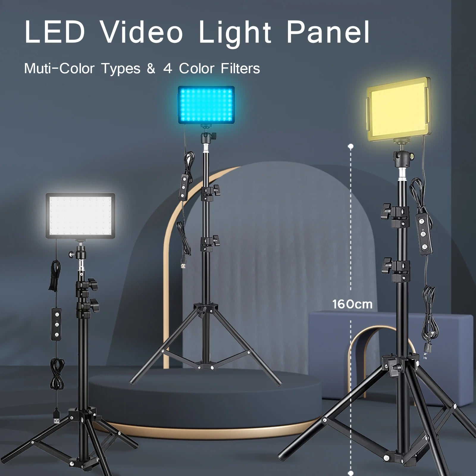 LED Photography Video Light Panel Lighting Photo Studio Lamp Kit with Tripod Stand RGB Filters for Shoot Live Streaming Youbube