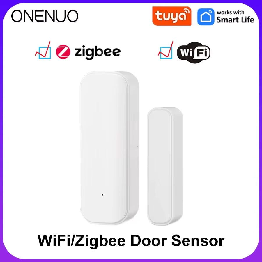 Zigbee or Wifi Window Door Sensor with Battery Tuya Smart Home Security Alarm System Voice Control via Alexa Google Home Smart