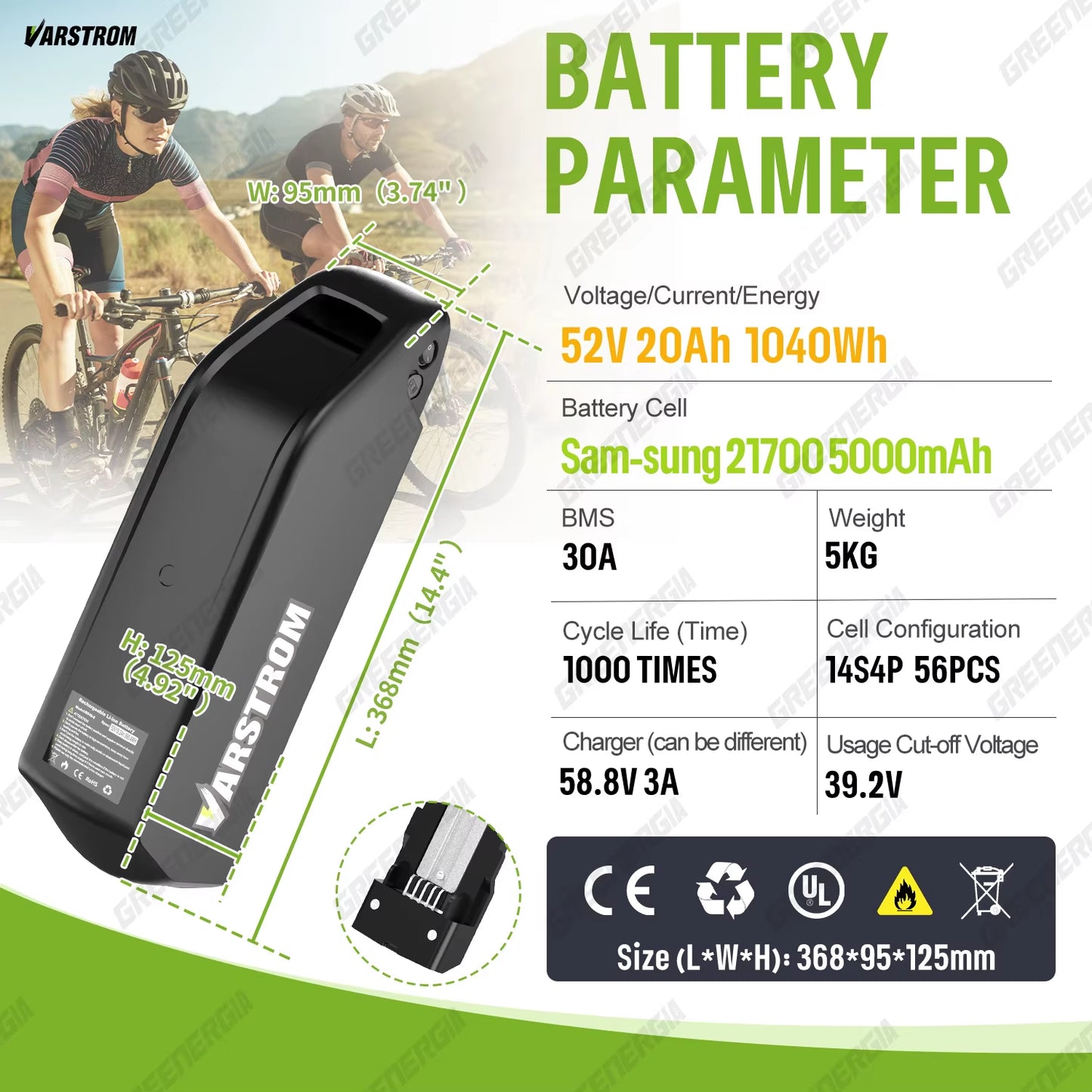 Ebike Battery 36V 48V 52V Hailong 30A BMS Electric Bicycle Downtube Lithium Battery Pack for 1500W 1000W 750W 500W 250W Motor