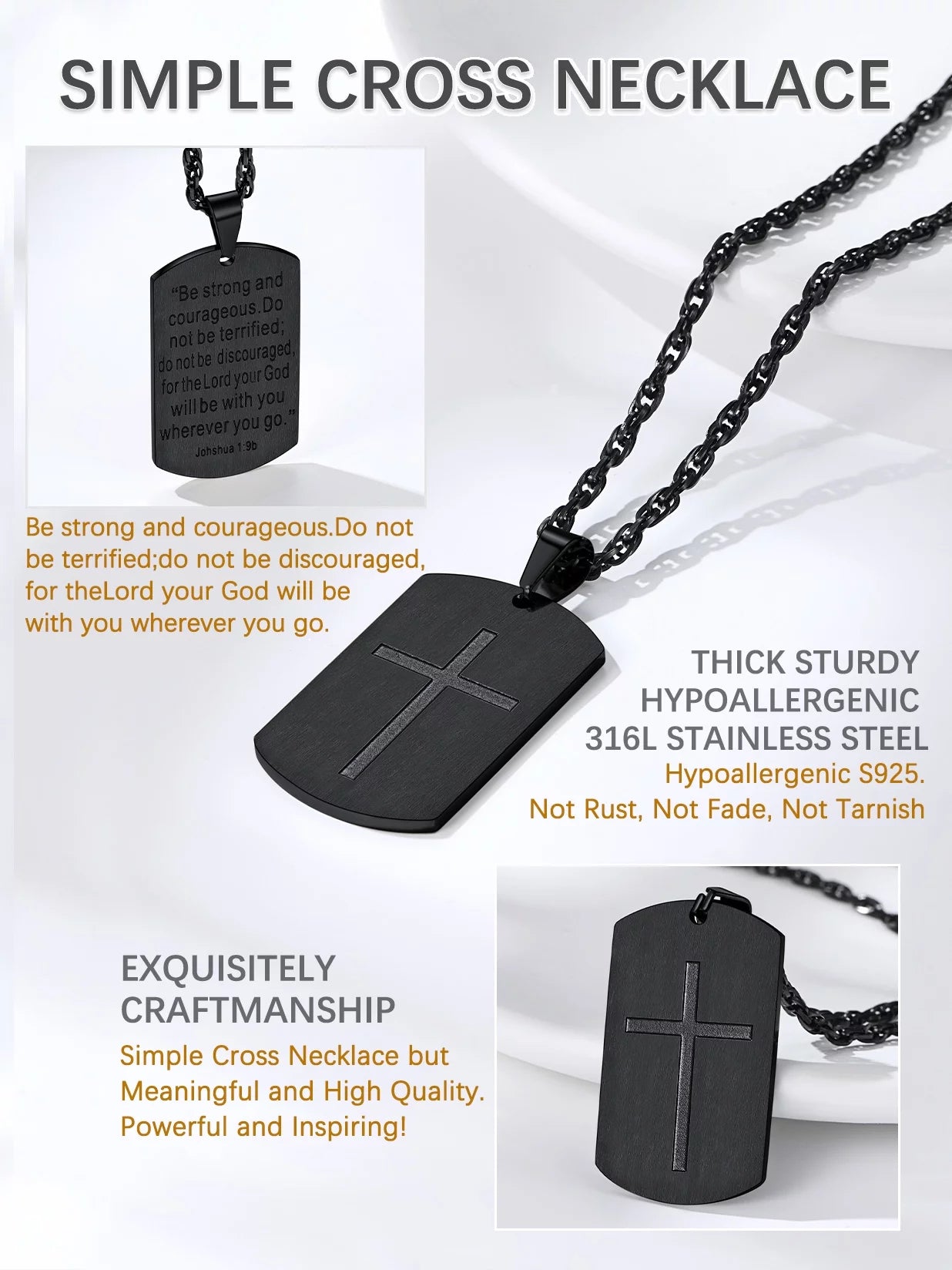 Men'S Black Cross Necklace Stainless Steel Dog Tag Necklace Christian Serenity Prayer Necklace Inspirational Jewelry Gift