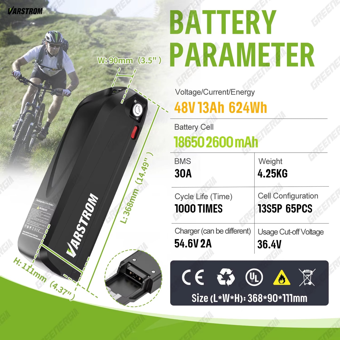Ebike Battery 36V 48V 52V Hailong 30A BMS Electric Bicycle Downtube Lithium Battery Pack for 1500W 1000W 750W 500W 250W Motor