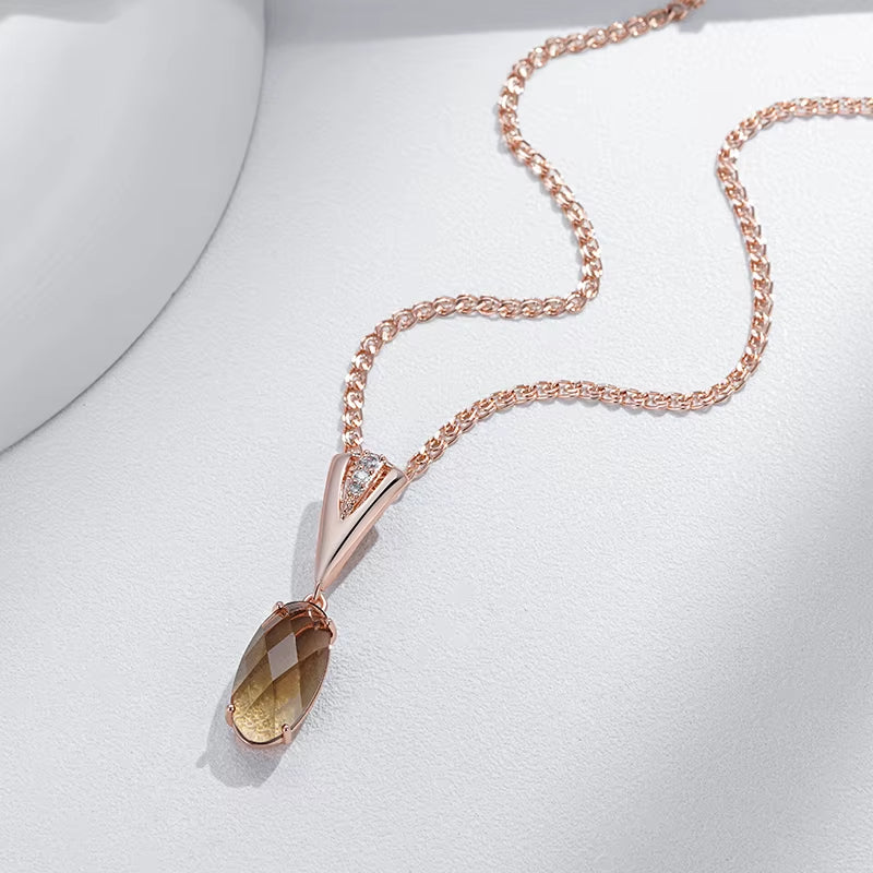 Hot round Light Brown Natural Zircon Pendant Necklace for Women Simple 585 Rose Gold Color High Quality Daily Jewelry