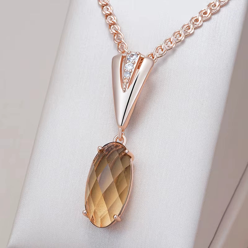 Hot round Light Brown Natural Zircon Pendant Necklace for Women Simple 585 Rose Gold Color High Quality Daily Jewelry