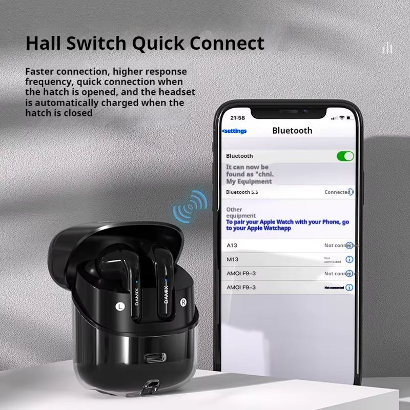 DX16 Couple Wireless Bluetooth Earphones with 2 Pairs of Earphones Backpack Appearance, Battery Display, HIFI Sound Quality TWS