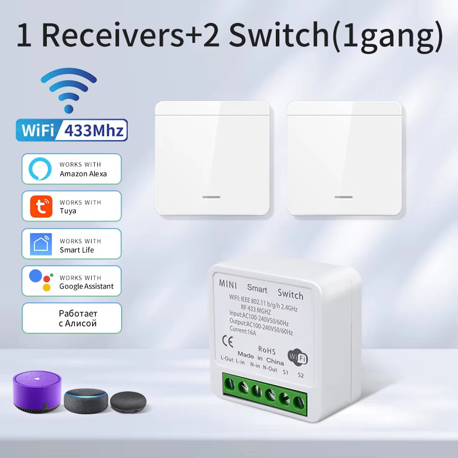 Tuya Smart Wifi Switch for Lighting RF 433Mhz Wireless Switch Smart Life APP Voice Control Work with Alexa Google Home Alice