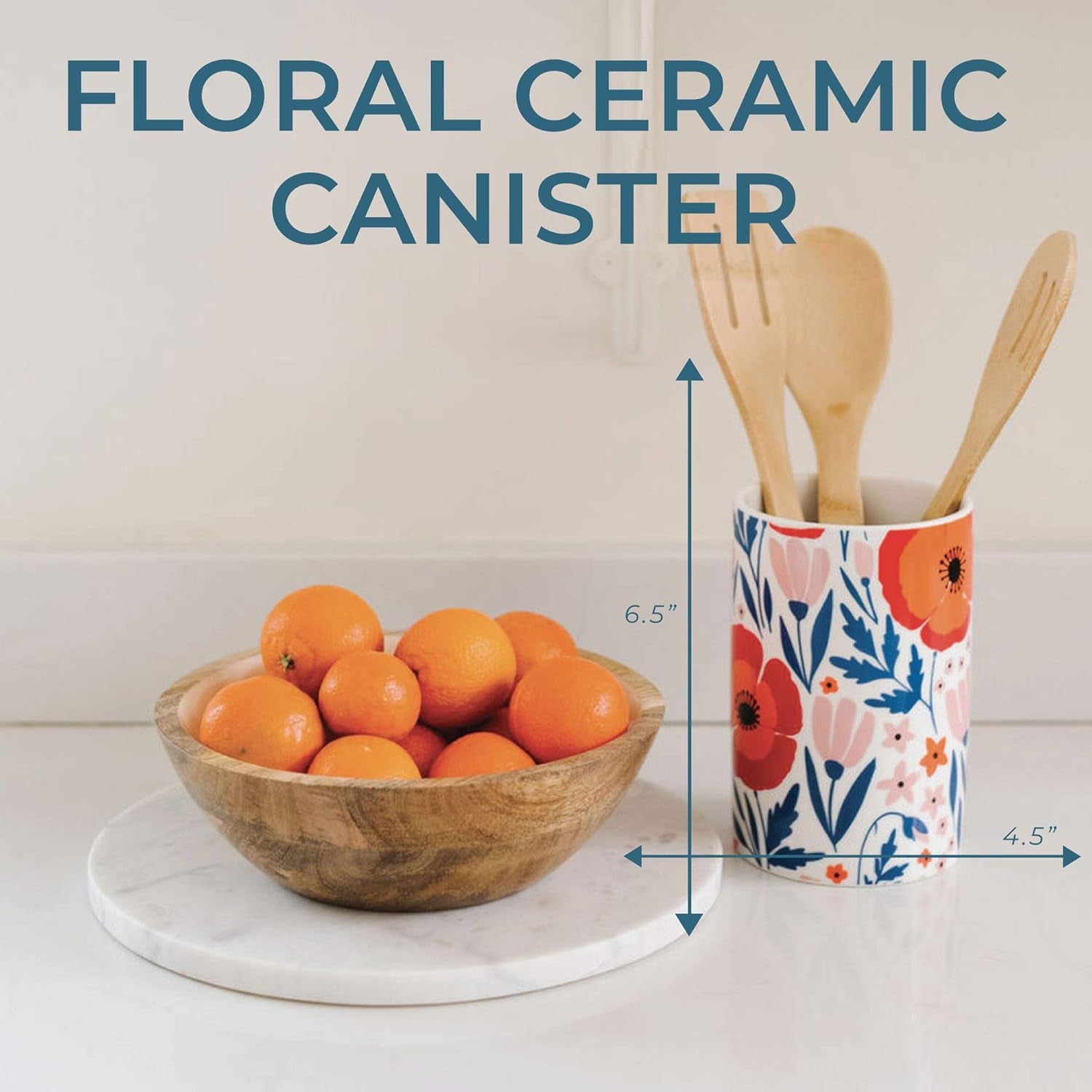 Latter-Day Home Floral Kitchen Canister Set - Decorative Storage for Flour and Sugar - 4.25" x 4.25" x 6.5"