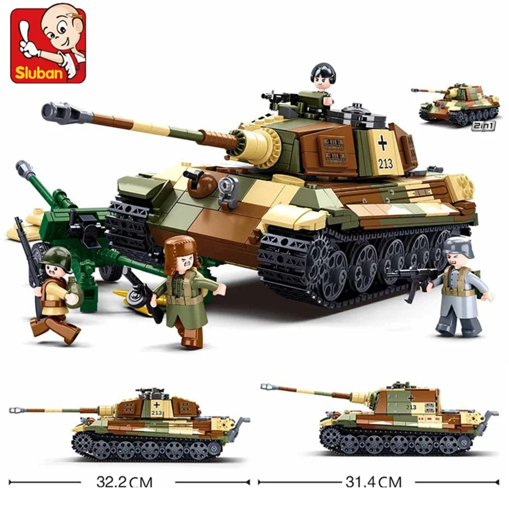 Military Series Building Blocks WW2 Heavy Main Battle Tank Leopard Tank Panther Set with Mini Figure Model Bricks Toys for Kids