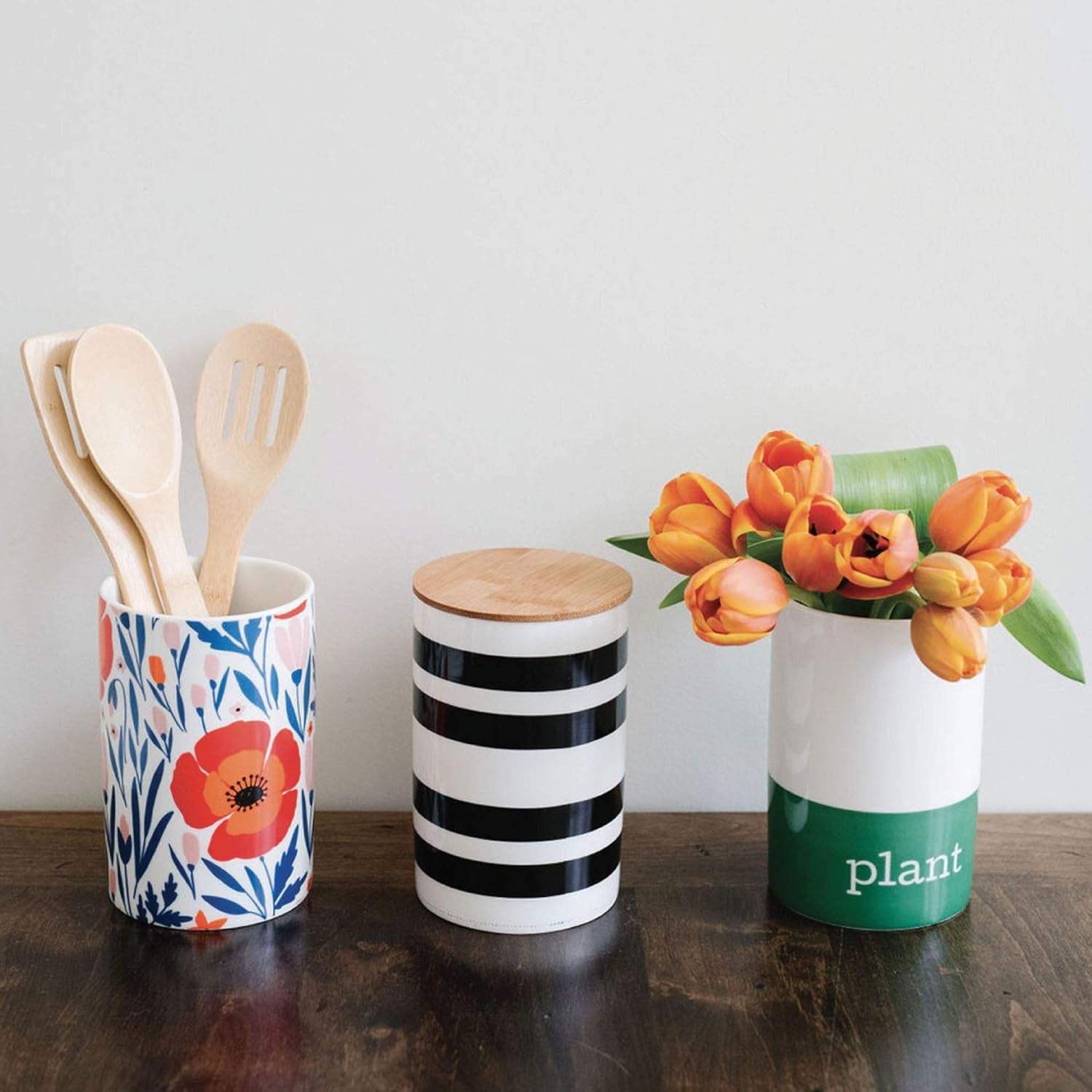 Latter-Day Home Floral Kitchen Canister Set - Decorative Storage for Flour and Sugar - 4.25" x 4.25" x 6.5"