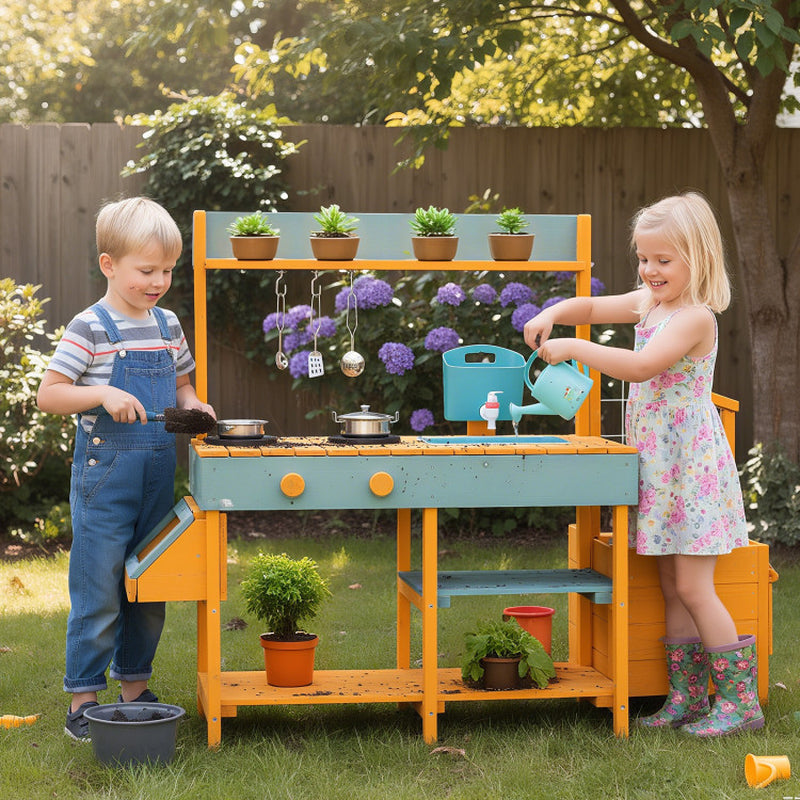 Play Kitchen for Kids Wooden Toy Kitchen Playset Pretend Mud Kitchen
