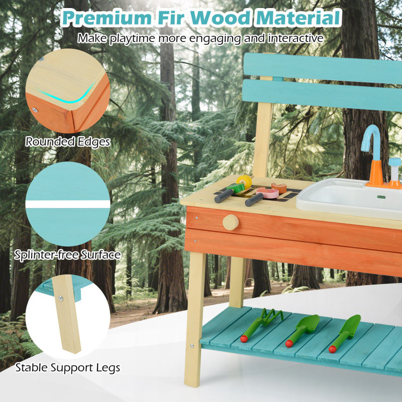 Children's Wooden Play Kitchen Set - Chef Pretend Play Mud Kitchen