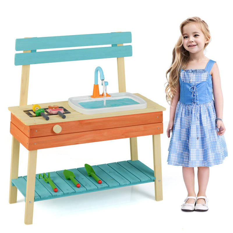 Children's Wooden Play Kitchen Set - Chef Pretend Play Mud Kitchen