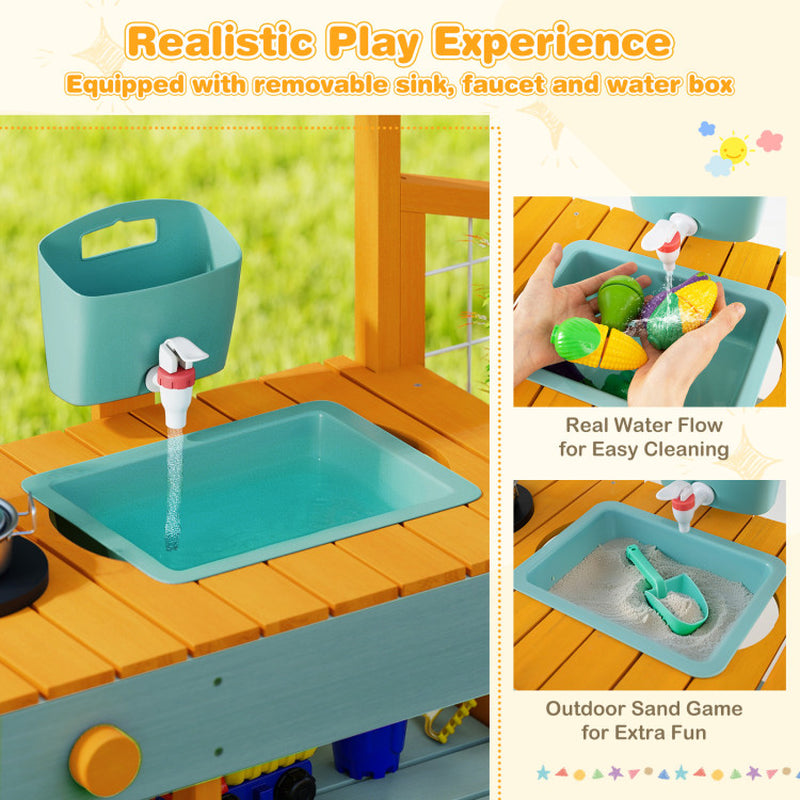 Play Kitchen for Kids Wooden Toy Kitchen Playset Pretend Mud Kitchen