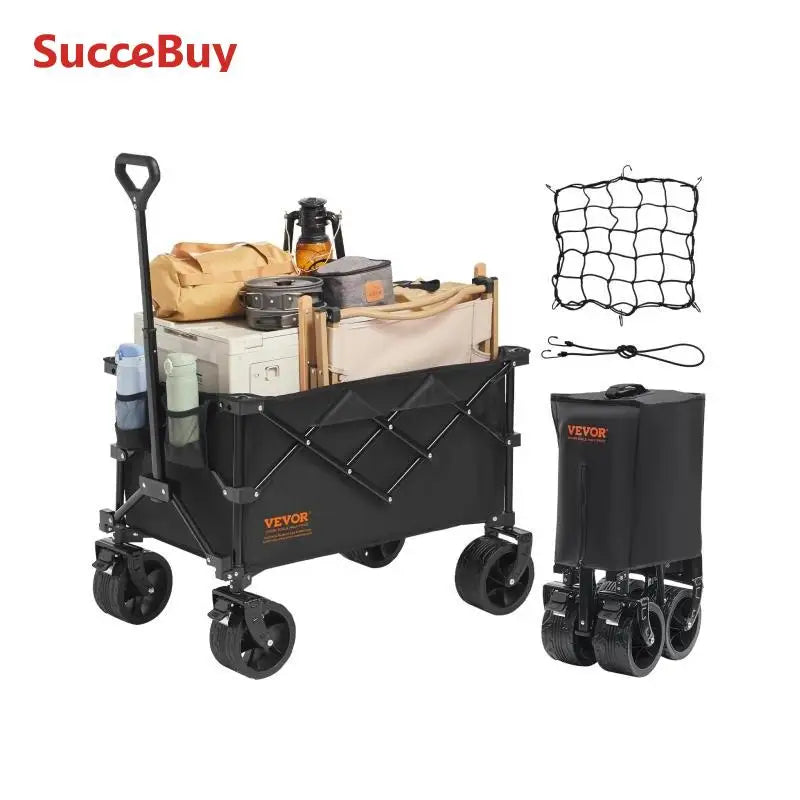 Collapsible Folding Wagon Beach Wagon Cart with All-Terrain Wheels Drink Holders Sports Wagon for Camping Shopping