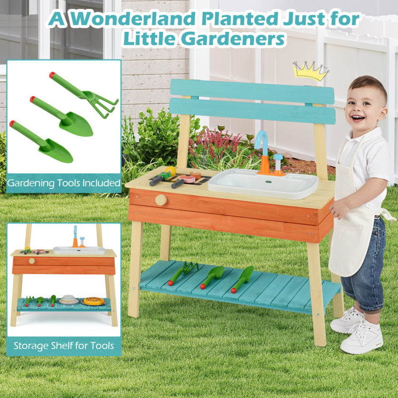 Children's Wooden Play Kitchen Set - Chef Pretend Play Mud Kitchen