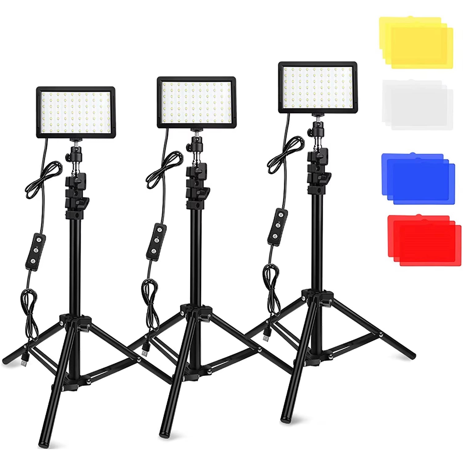 LED Photography Video Light Panel Lighting Photo Studio Lamp Kit with Tripod Stand RGB Filters for Shoot Live Streaming Youbube